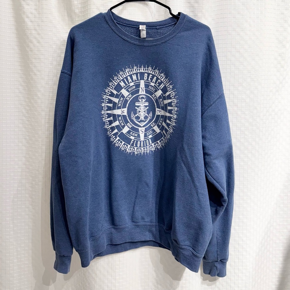 Jerzees Blue Crewneck Sweatshirt with Miami Beach Graphic